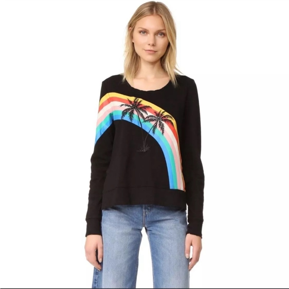 Pam & Gela Sweatshirt Rainbow Palm Tree Slit Women’s‎ Size Small Black oversized
